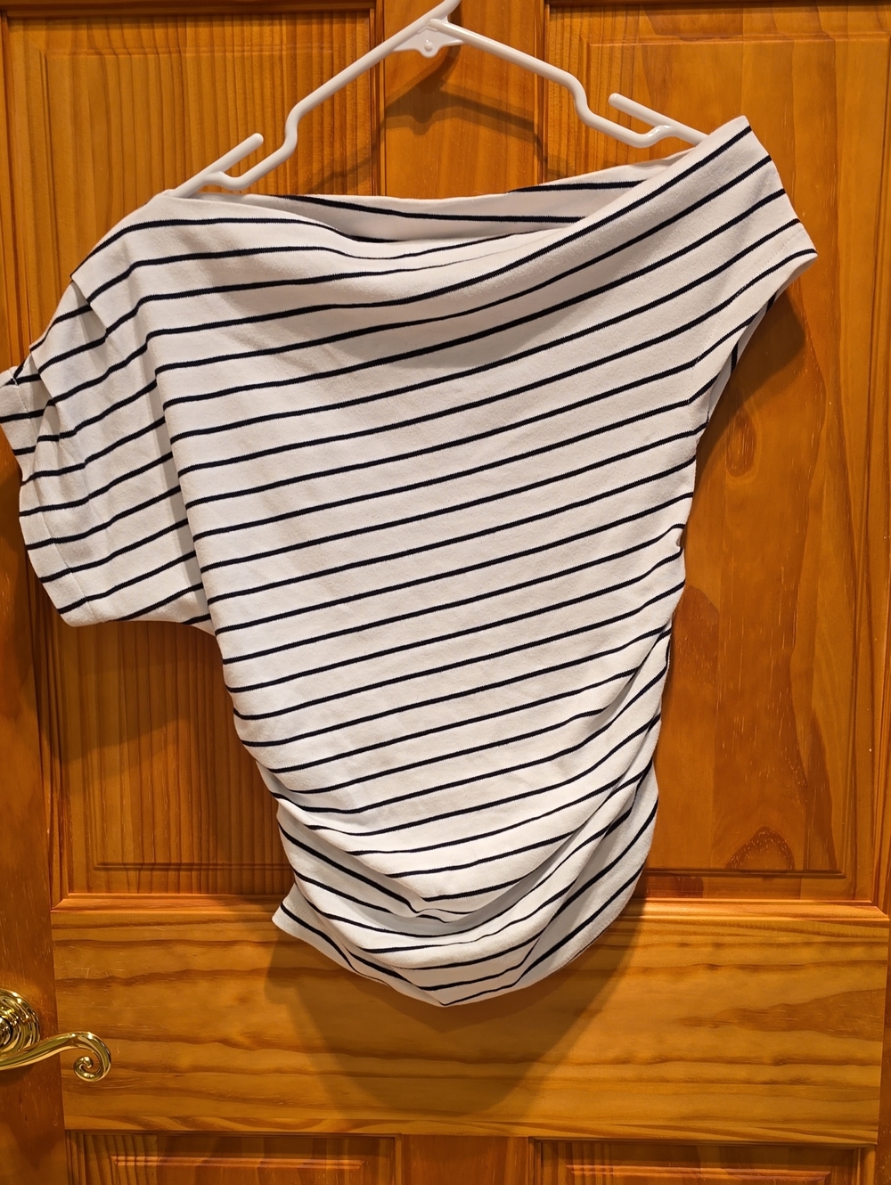 LOFT White Short-Sleeve Boatneck Top with Black Stripes